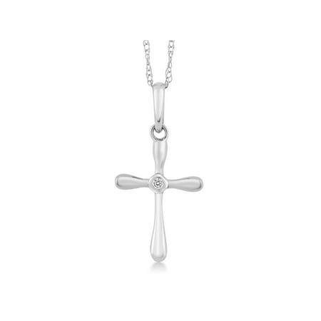 Hope Diamond Necklace - 10k White Gold White Diamond Cross Pendant Necklace with 18