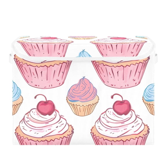 Cupcakes with Cherries on Top Foldable Storage Bin with Lid and Handle Collapsible Storage Box 16.5 x 12.6 x 11.8 inches