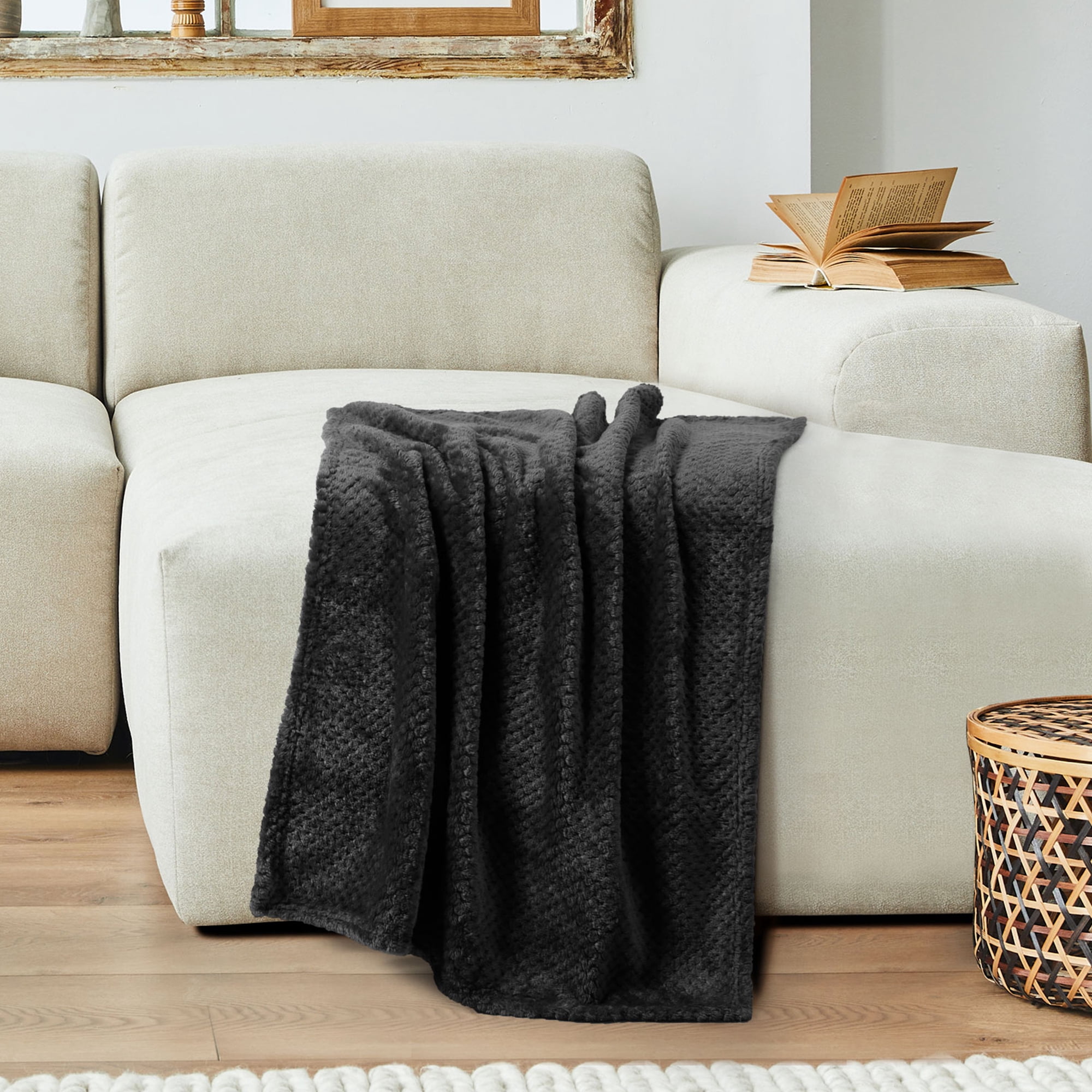 Unique Bargains Soft Flannel Fleece Velvet Blanket Black 30" x 40"