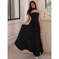 thumbnail image 4 of Strapless Halter Drop Waist Bridesmaid Dresses for Women with Scarf Split Formal Evening Pure Black S, 4 of 6