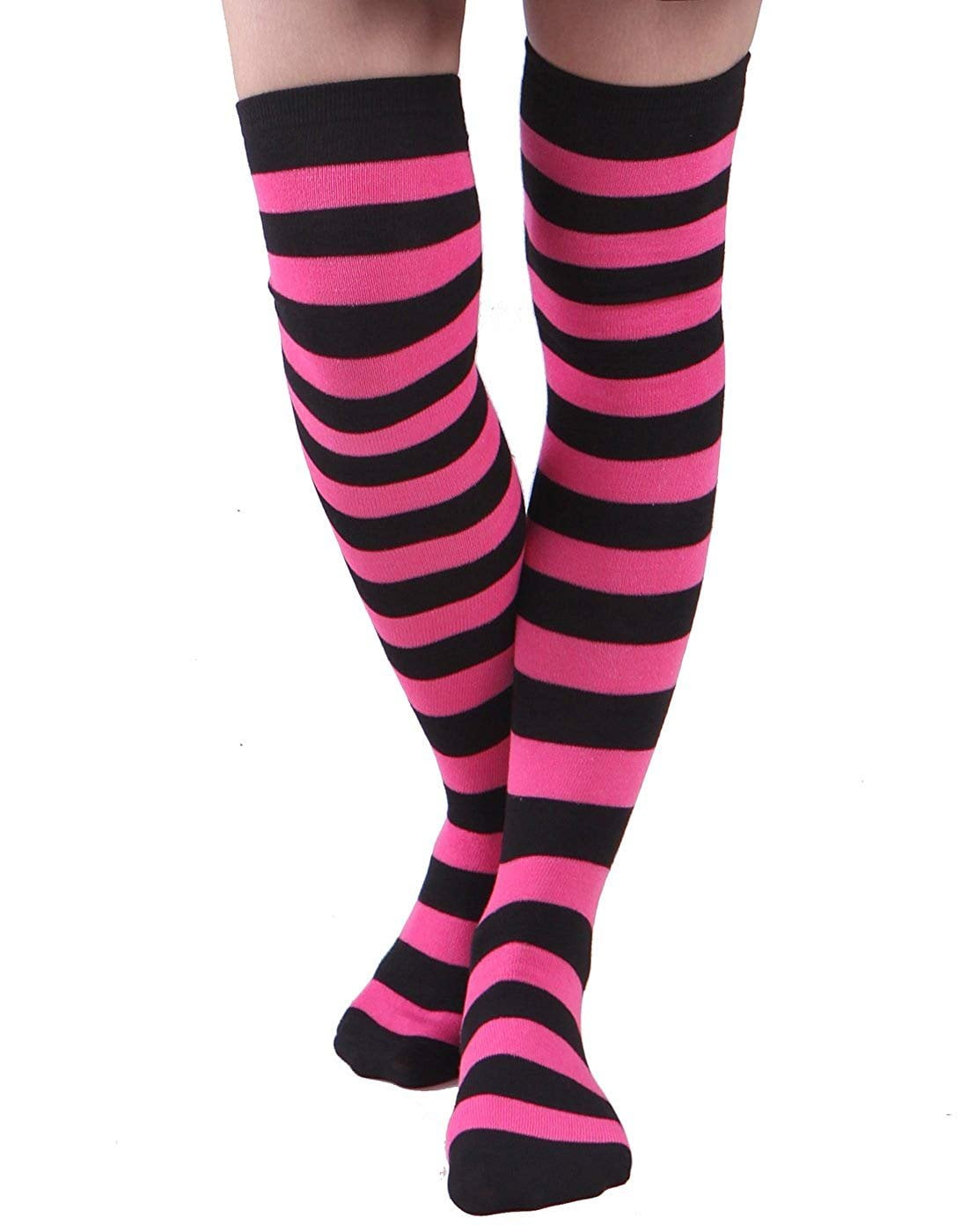 New Ladies or Teens Yellow and Green Stripe Over The Knee Socks Fancy Dress 