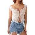 thumbnail image 2 of Biekopu Charming Women Summer  Lace Chemise, Low Cut Sleeveless Spaghetti Strap Bandage Crop Tops, 2 of 7