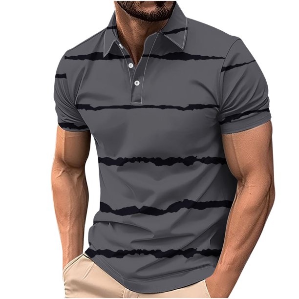 Camisas de Manga Corta de los Hombres Impresión Botón Cuello de Vuelta Casual Blusa Poliéster, Camisa de Moda para los Hombres Al Aire Libre Uso Diario