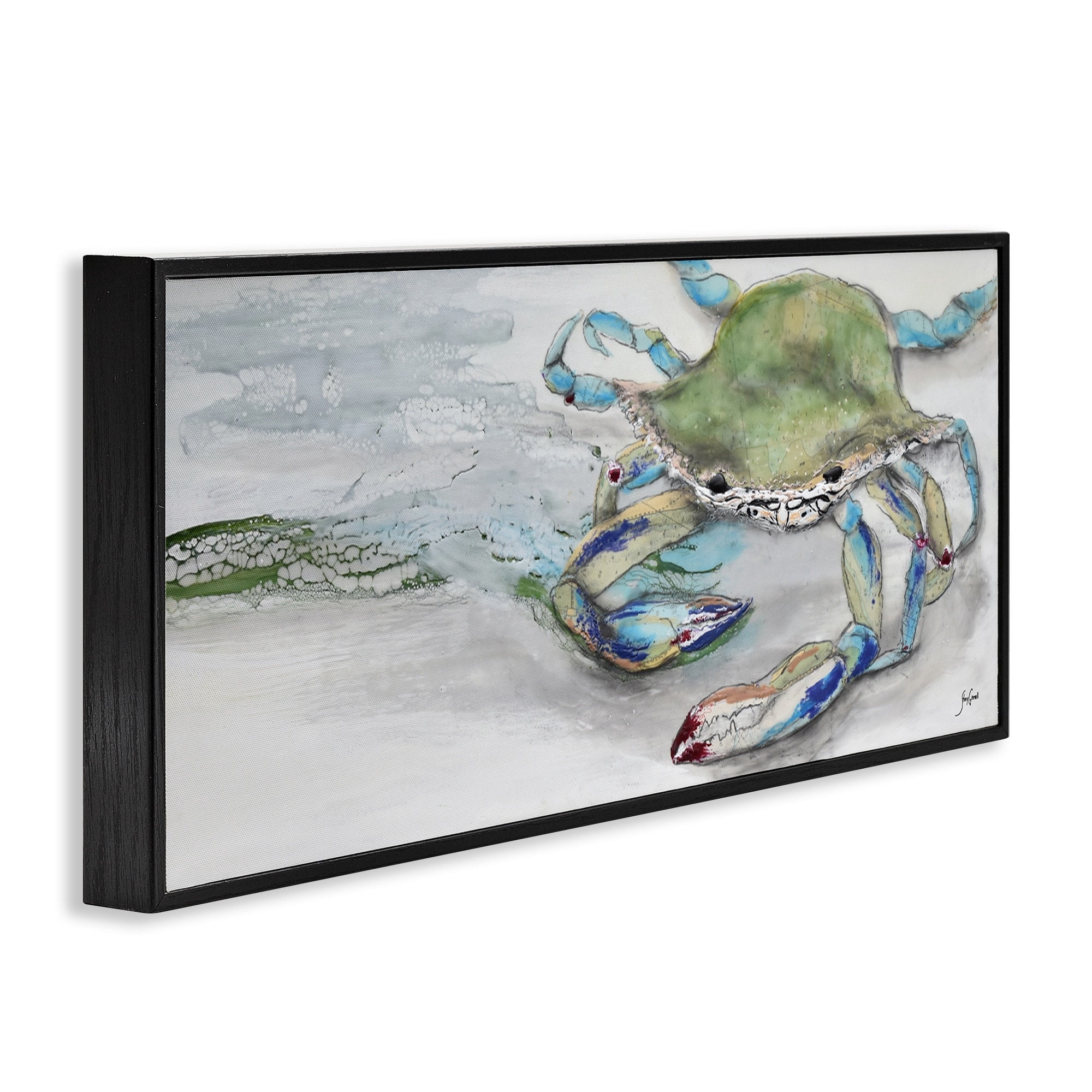 Stupell Industries Vivid Crab Beach Shoreline Nautical Landscape Scene Painting Black Framed Art Print Wall Art, Design by Stacy Gresell