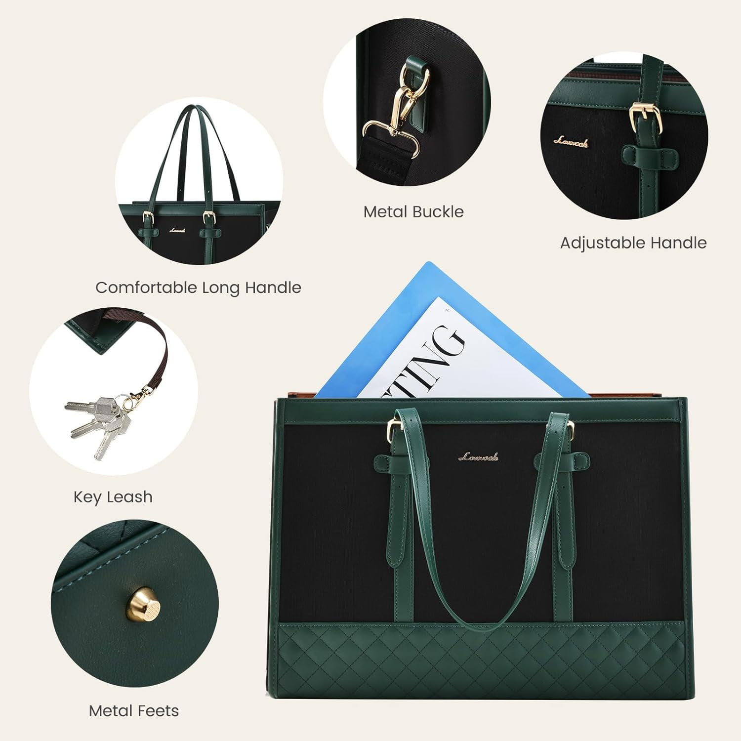 Lovevook Tote Work Bag for Women, Canvas Tote Laptop Bag 15.6" Fashion Large Handbag with Clutch Purse Daily for Office College Teacher Travel