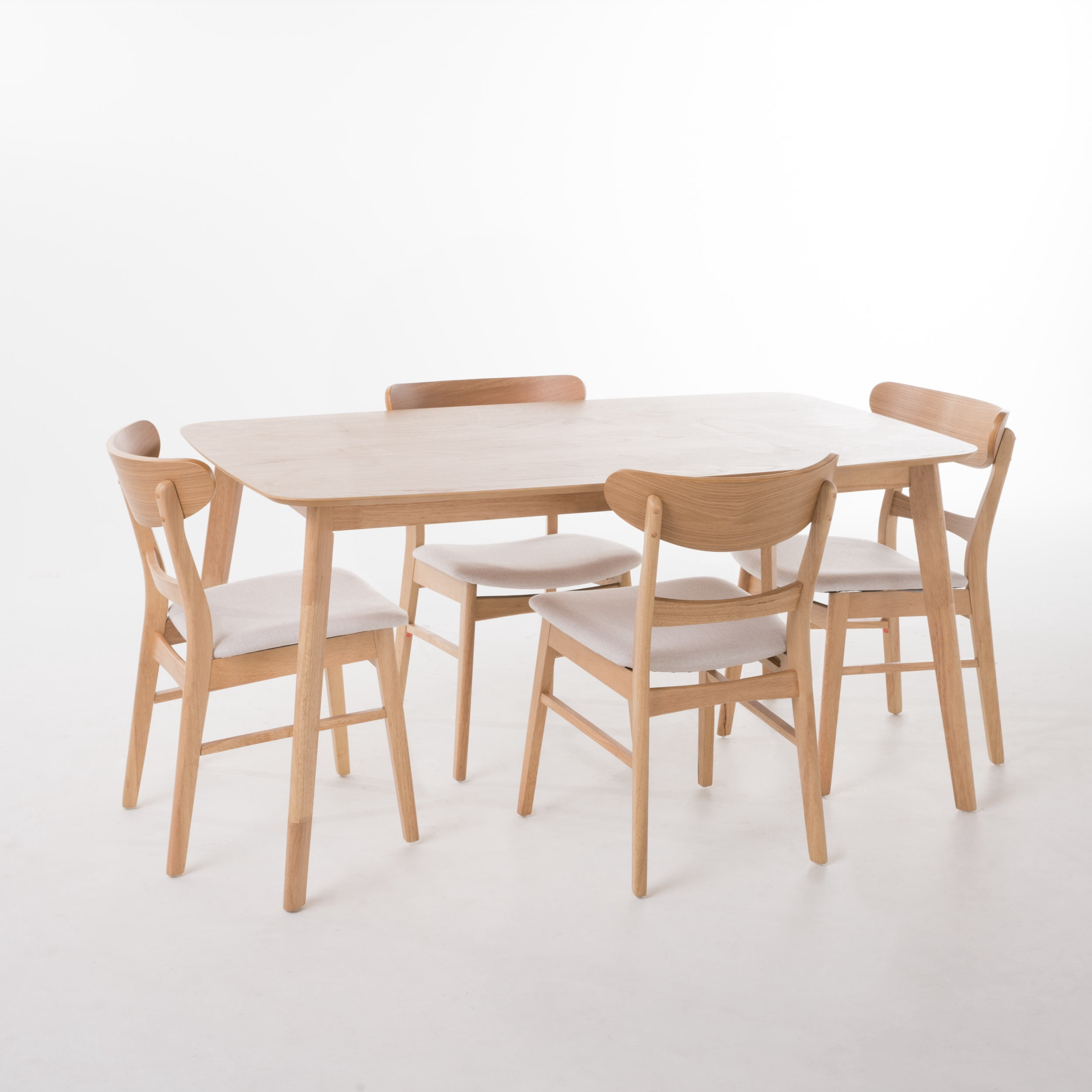 Noble House Lydia Mid-Century Modern 5 Piece Dining Set, Light Beige and Natural Oak