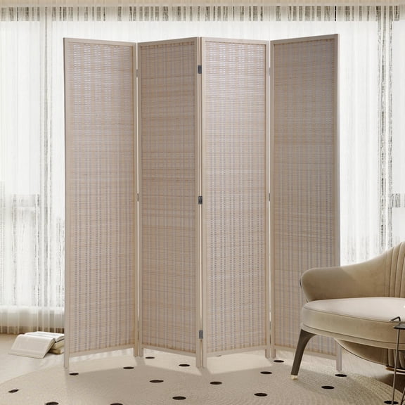 Bamboo Room Dividers with 4 Panel Folding Privacy Screen for Room Separation 72" Room Partitions and Dividers Freestanding Wall Divider for Home Office, Bedroom, Natural