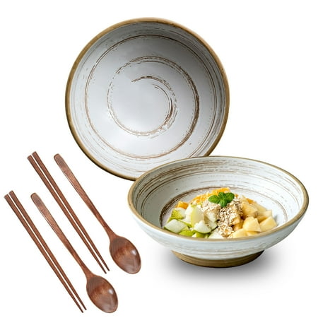 

Qeeadeea Ramen Bowl With Chopsticks And Ramen Spoons Vintage Design Ramen Bowl Set Of 2 Udon Noodle Bowl Pho Bowls And Spoons Set-white-22x22x7cm 1100ml
