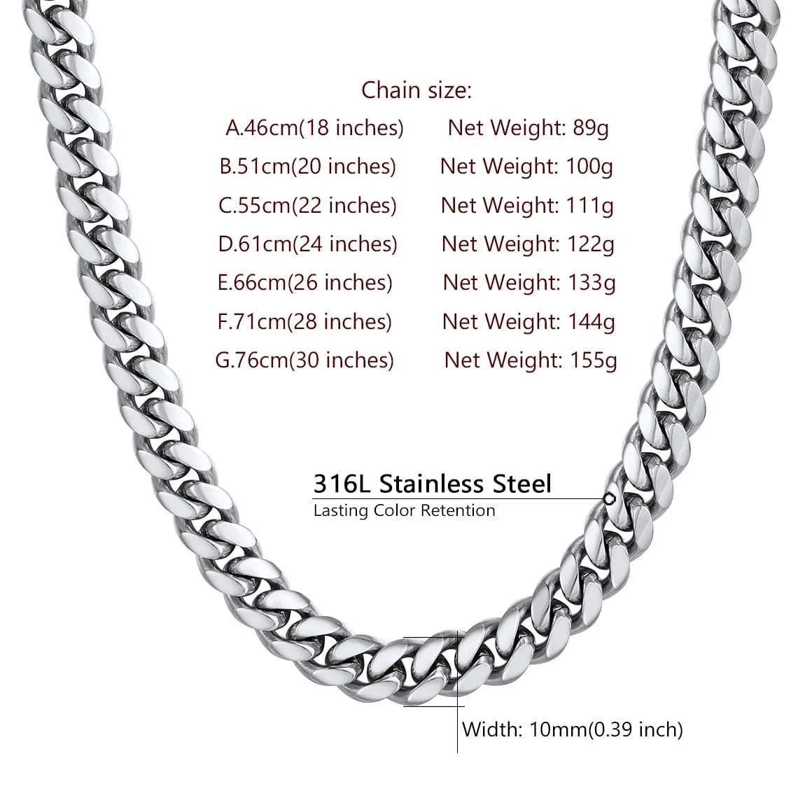 ChainsProMax Hip Hop Men Necklaces Curb Cuban Chains 20inch ChainsProMax Hip Hop Men Necklaces Curb Cuban Chains 20inch
