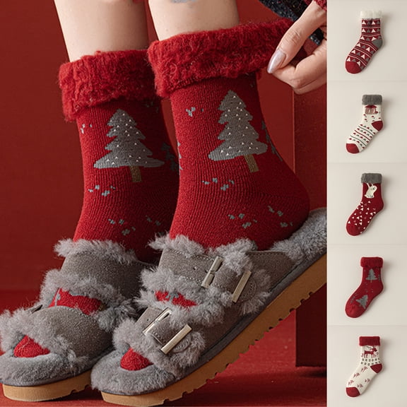 3Pack Women's -Lined Thick Christmas Socks for Cozy Home Sleep and Floor A