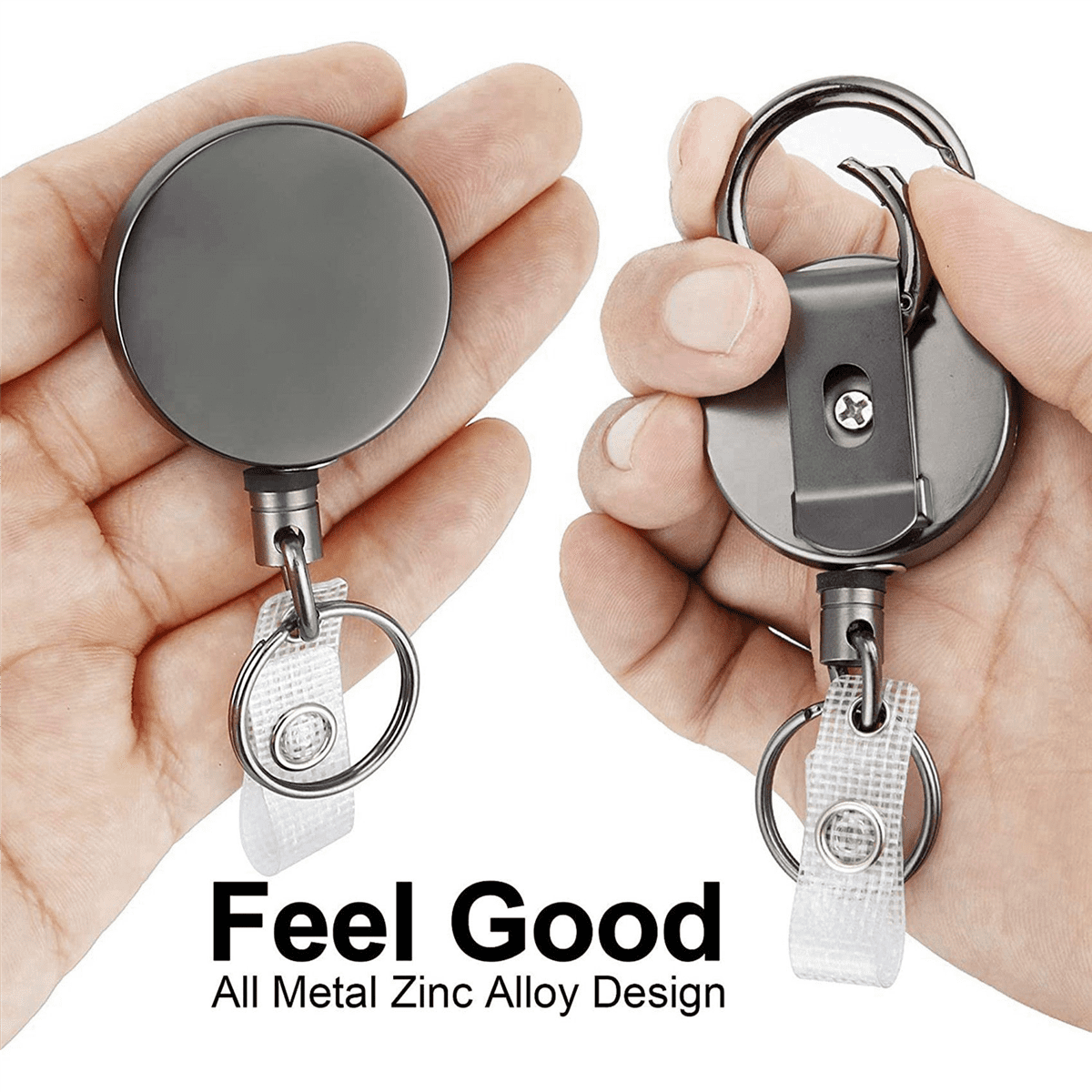 10 Pack Heavy Duty Retractable Badge Holder Reels, Metal ID Badge Holder with Belt Clip Key Ring for Name Card Keychain