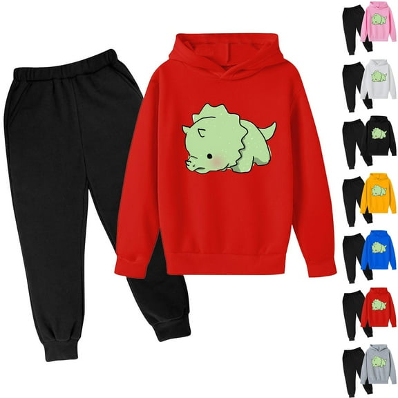 Fesfesfes Toddler Sweatsuit Set Fashion Girls And Boy Children Casual Long Sleeve Dinosaur Print Tops Long Sleeve Hooded Set