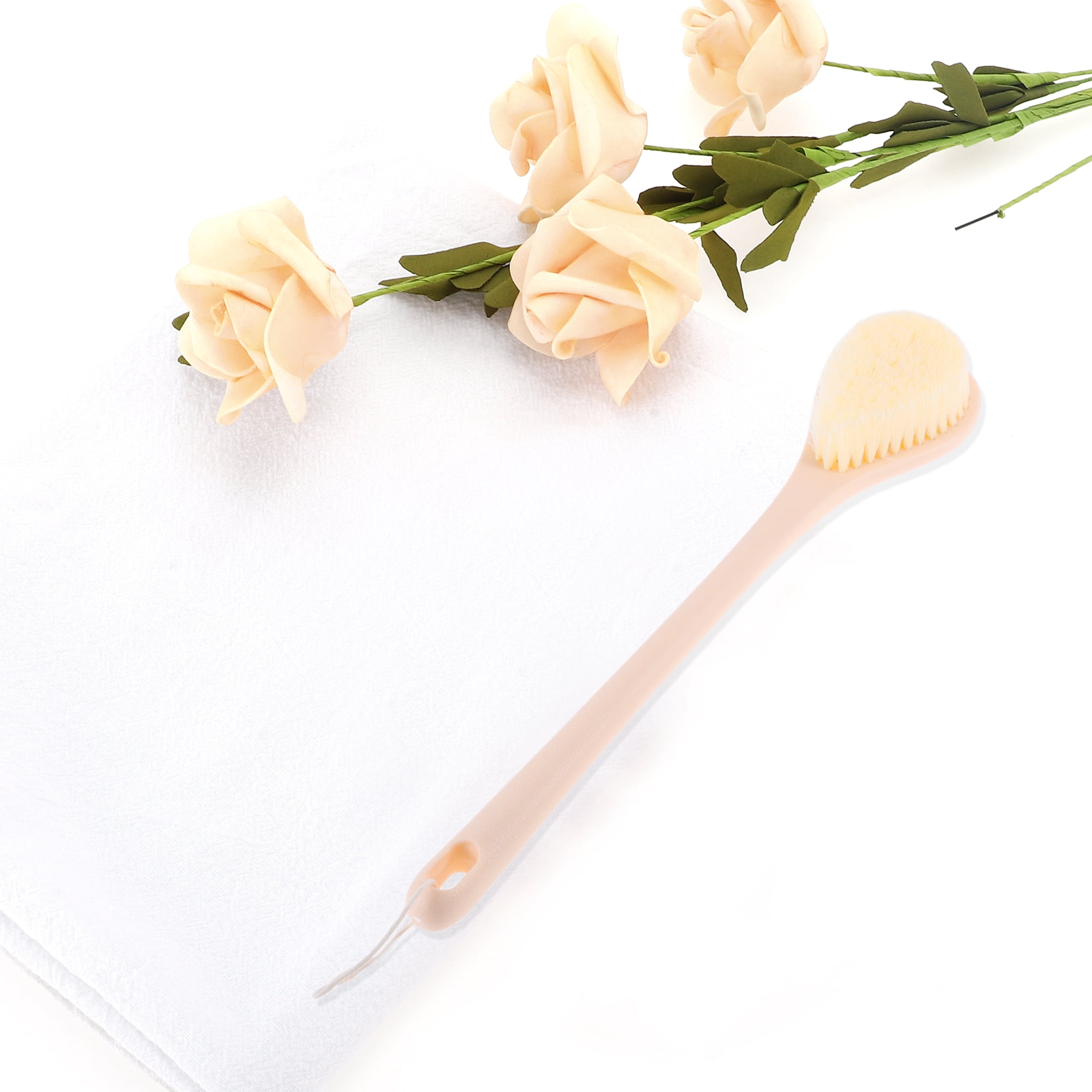 Unique Bargains 1pc Long Handle Bath Brush for Bathroom Pink 3.77"x3.34"x 1.57"