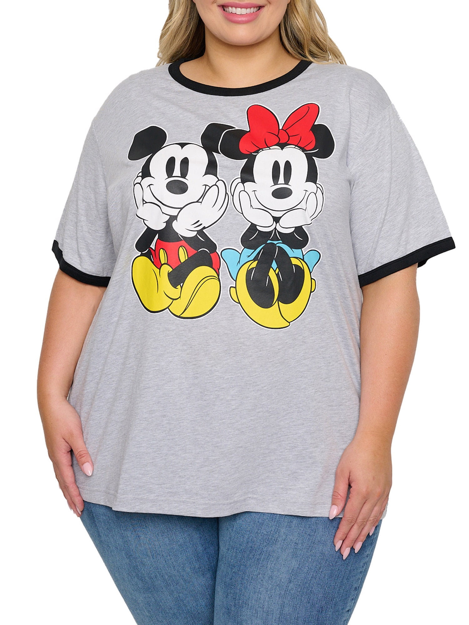 Mickey Minnie Mouse Sitting Ringer T-Shirt Women's Plus Size Disney ...