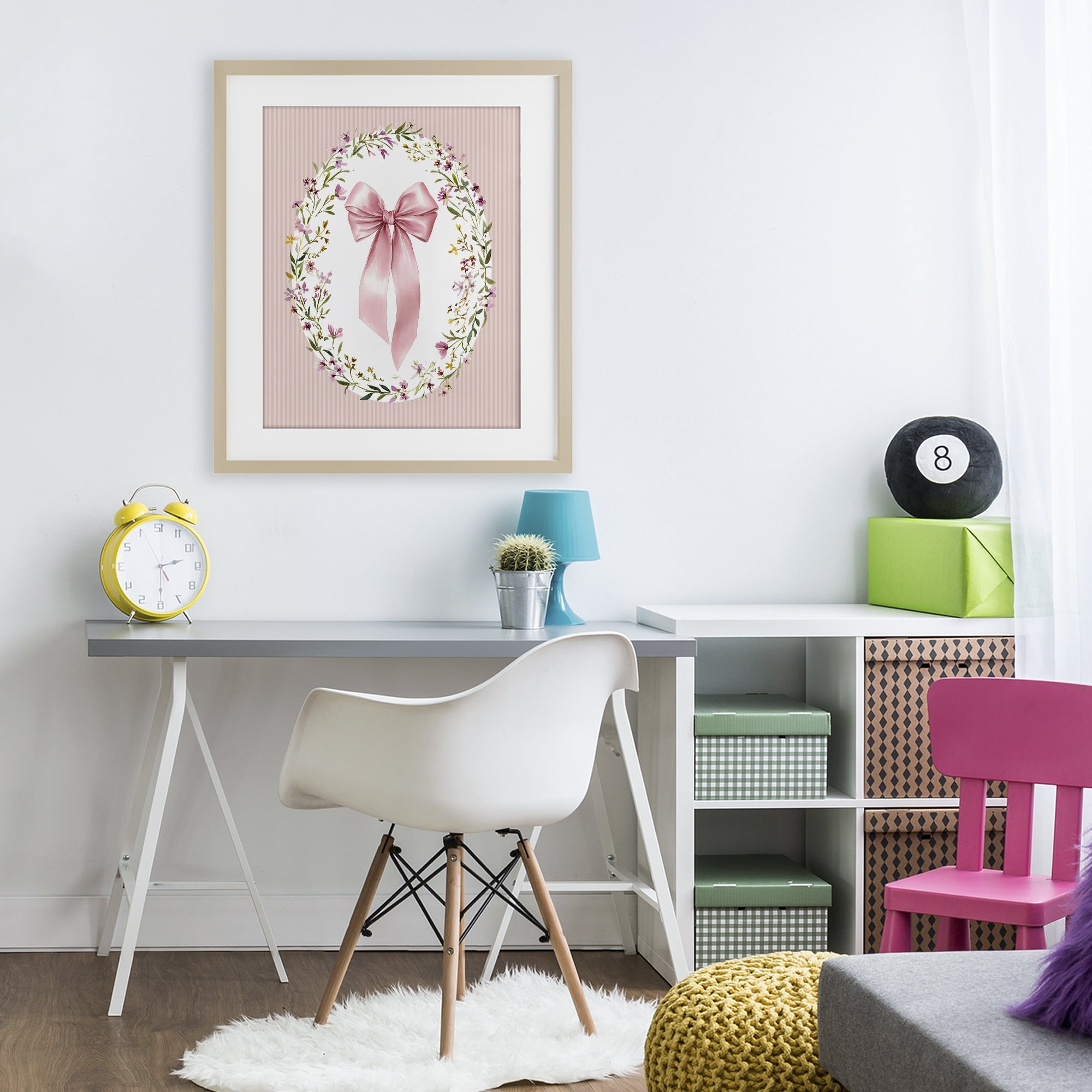 Stupell Industries Ribbon with Oval Florals Birch Framed Print Under Glass, design by Christine Simpson Art