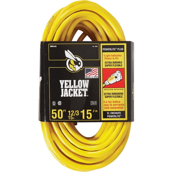Southwire Yellow Jacket Heavy Duty Extension Cord - Reliable Outdoor Power for Tools & Equipment - Lighted End with Weather Resistant SJTW Jacket - 50 Foot
