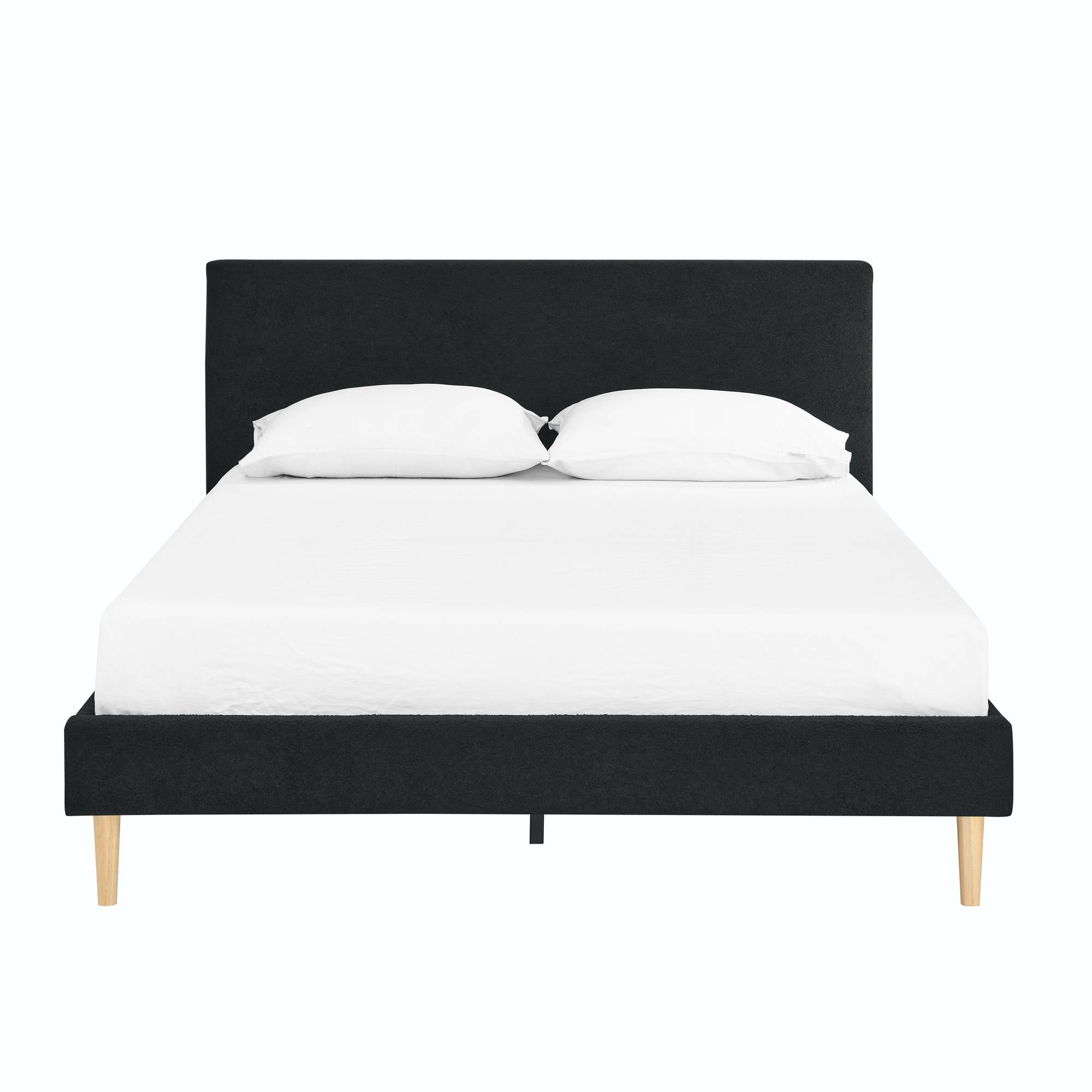 BSHTI Livingroom Design Modern King Size Platform Bed Frame with Upholstered Headboard and wood slats support for Livingroom,No Box Spring Needed