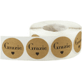 thumbnail image 2 of Grazie Italian Thank You Natural Kraft Adhesive Stickers 1 Inch Round Circle Dots 500 Labels Per Roll, 2 of 3