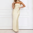 thumbnail image 2 of Elegant Satin Off The Shoulder Ruched Backless Maxi Dress for Women,Mother of The Bride Dresses Strapless Tube Sleeveless Bridesmaid Dresses, Formal Wedding Guest Dress(Beige,S), 2 of 9