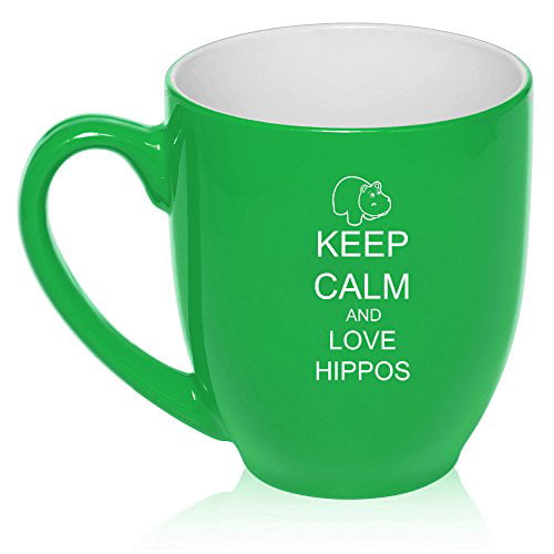 16oz Bistro Mug Ceramic Coffee Tea Glass Cup Keep Calm and Love Hippos 