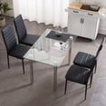 thumbnail image 3 of Ktaxon Modern 5 Piece Dining Table Set for 4, Glass Kitchen Table with 4 Highback Padded Upholstered Chairs for Dining Room, Kitchen, Family Dinners, Breakfast, Black, 3 of 7