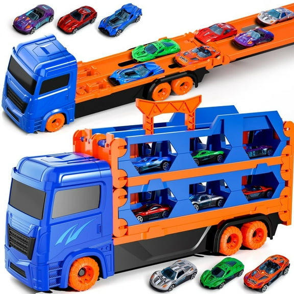 Toddler Toys for 3 4 5 6 Years Old Boys,Die-Cast Transport Truck Car Toys 64 -Inch Race Track for Boys Kids,Toddler Car Toys Track Set for Kids Boys Girls
