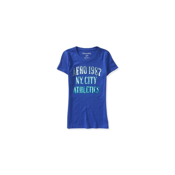 Aeropostale - Camiseta adornada con apliques de lentejuelas para mujer, azul, grande