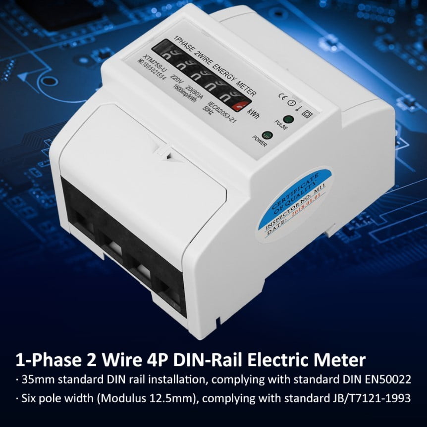 KWh Meter, 220V 5(80) A Digital LCD Energy Meter 1-Phase 2 Wire 2P Din-Rail  Electric Meter