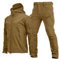 thumbnail image 3 of Men's Spring Fall Outdoor Softshell Jacket Set, Warm Special Forces Camouflage Plush Thickened Coat, For Hiking and Mountaineering,Khaki,S, 3 of 4