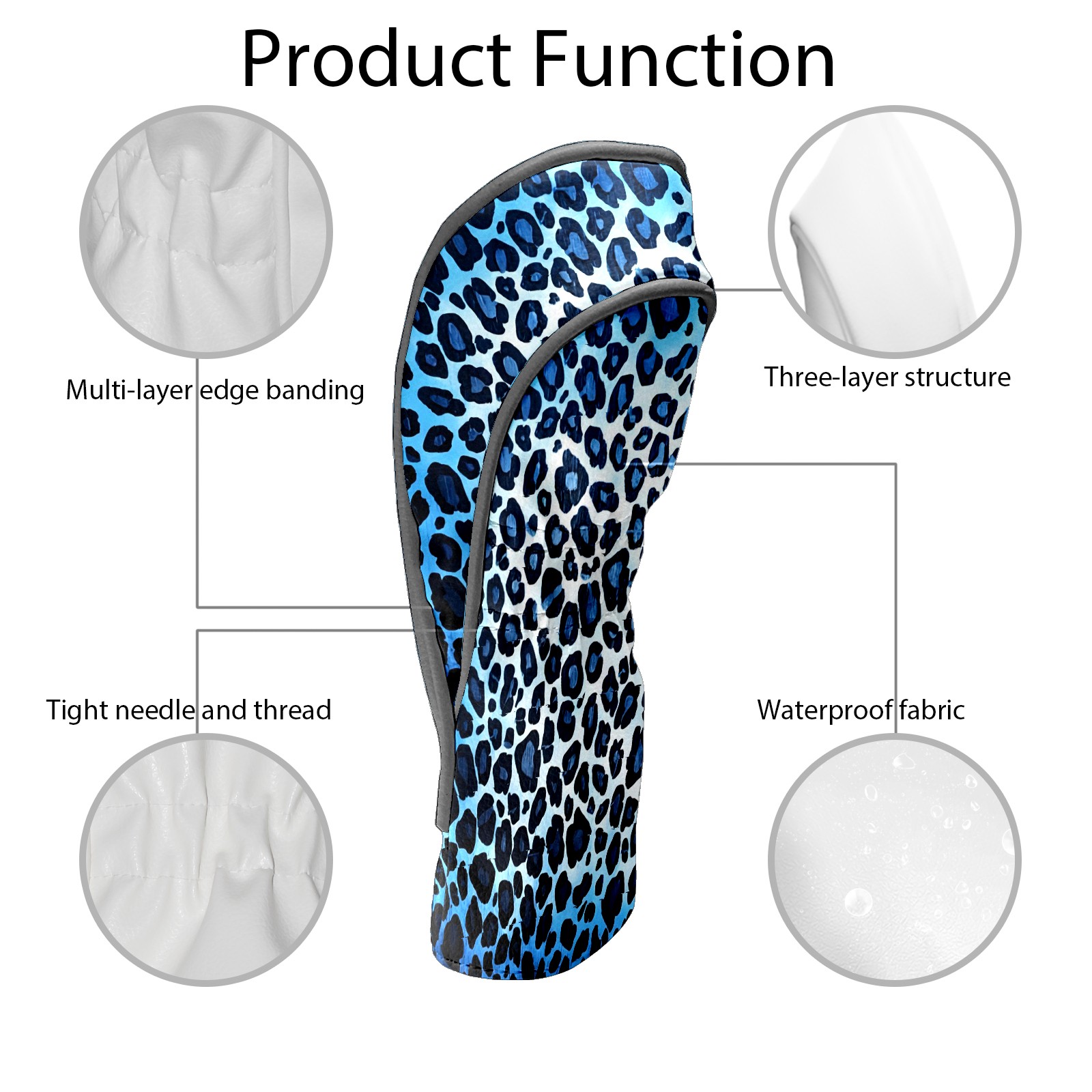 Golf Club Covers, Blue Leopard Print Premium PU Leather Driver Hybrid Putter Head Covers with Velvet Lining, Waterproof Golf Gifts for Men Women