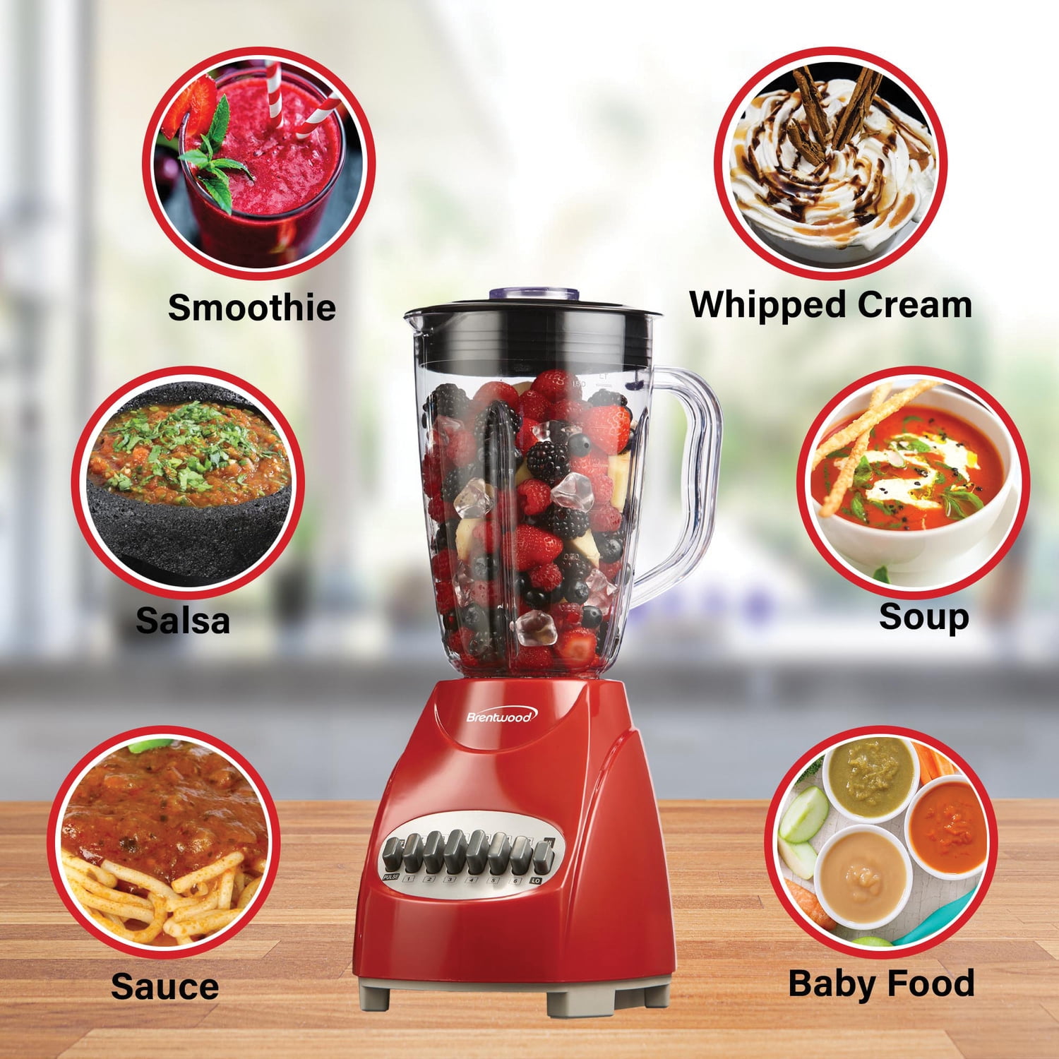 Brentwood 350 W 42 oz 12-Speed + Pulse Electric Blender, Red