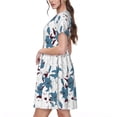 thumbnail image 2 of Picia Lilies Flowers Pattern Women's Short Sleeve Summer Dress Pleated Loose Swing Knee Length Short Sleeve Swing Dresses, 2 of 6