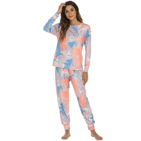 

Orchip Womens Tie Dye Print Pajama Sets Long Sleeve Tops & Pants Soft Sleepwear Nightwear Loungewear Set for Women
