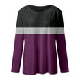 thumbnail image 5 of MIXUE Autumn Winter Color Block Striped Print Crew Neck Long Sleeve Fashion Casual Tshirts Activewear,Purple,S, 5 of 5