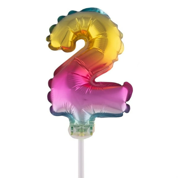 Balloon-Foil-Cake Topper-Number 2-5"-Rainbow
