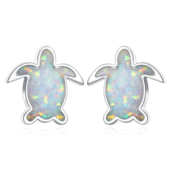 TANGPOET White Opal‑InlaidSea Turtle Stud Earrings Sterling Sliver Casual Fashion Gift for Women