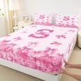 thumbnail image 4 of Erosebridal Princess Letter S Queen Sheet Sets, Cute Ribbon Bed Set, 4-Piece, 4 of 5