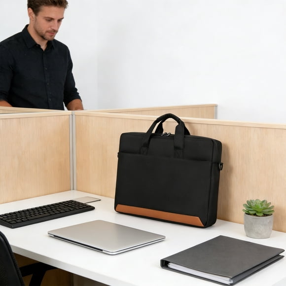 14-Inch Laptop Bag Messenger Shoulder Bag with Water-Repellent Fabric, Soft Lining, Extra Compartments, Ergonomic Strap for Tablet or Notebook, Black or Gray