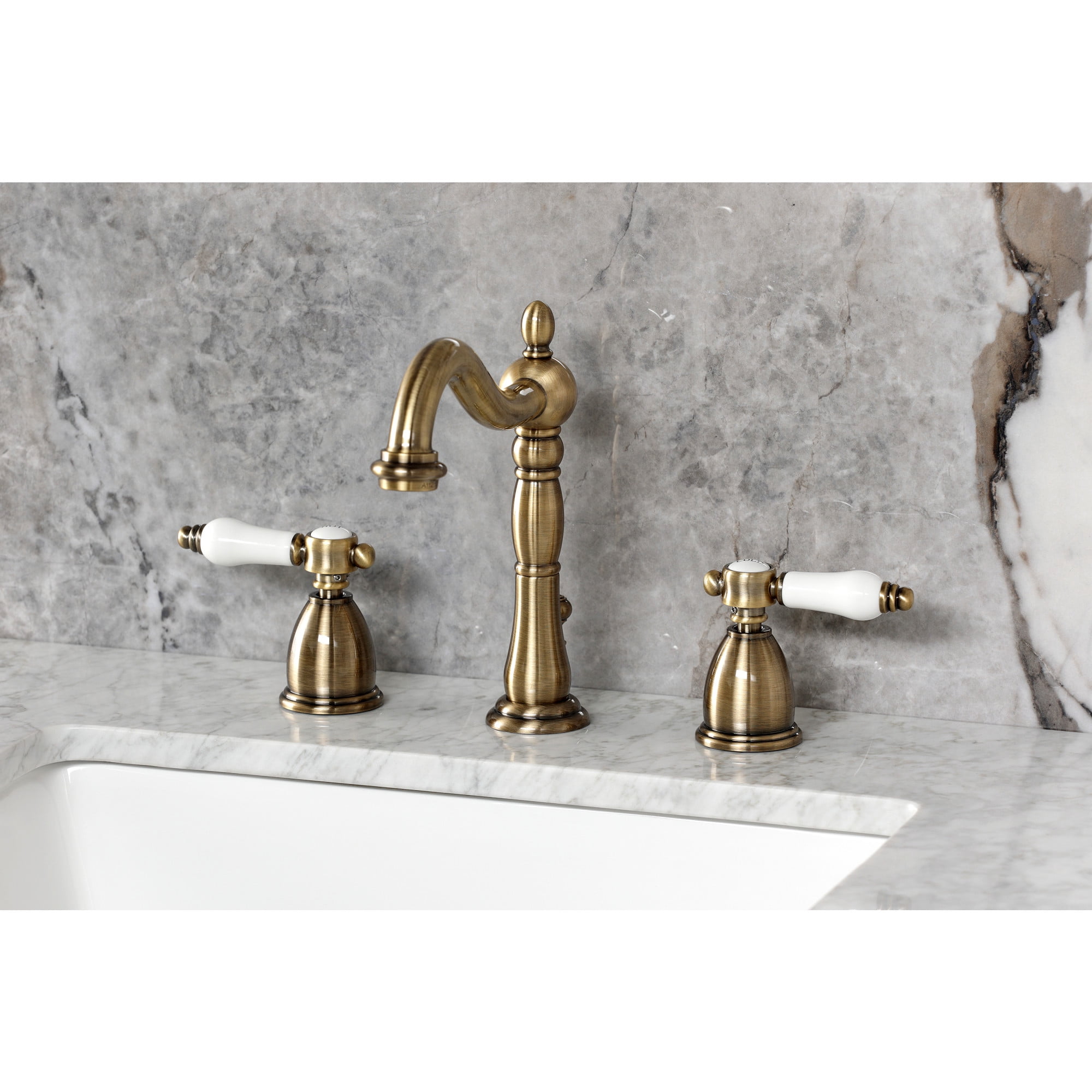 Kingston Brass KB1973BPL Bel-Air Widespread Bathroom Faucet with Brass Pop-Up, Antique Brass