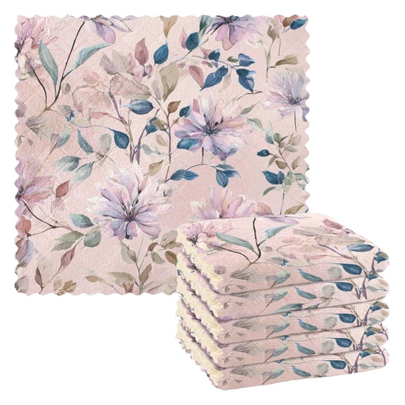6 Pieces of Kitchen Towels 11x11Inch Kitchen Dish Cloths Kitchen Dish Towels Reuseable Cleaning Cloths Watercolor Flower Picture