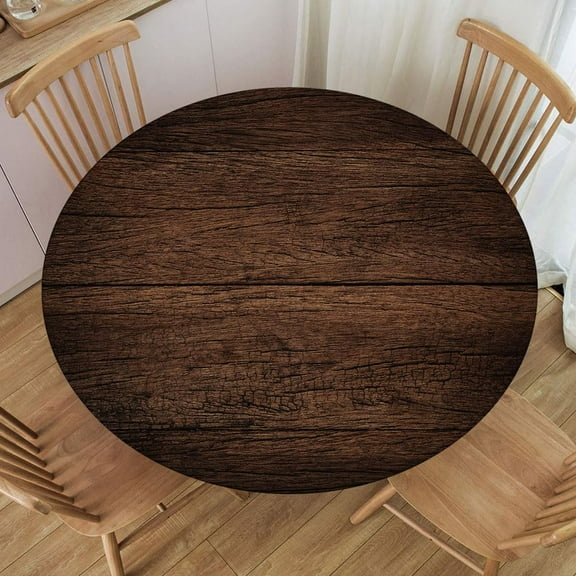 The Old Brown Wood Texture Background Round Fitted Tablecloth with Elastic Edge Table Cover for Party Picnic Decor, Fit for Diameter 28.2"-32.1" Round Table, Style 103