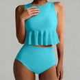 thumbnail image 6 of Staron Women's Swimsuit Set Bikini with Removable Padded Bra High Waist Bottom Tankini Top and Triangle Panties Vacation Beach Swimwear, Sky Blue XXL, 6 of 7