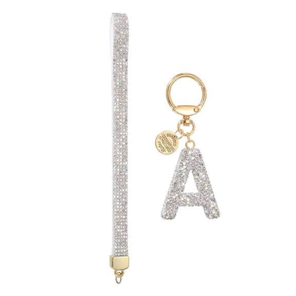 Initial Letter Keychain for Women, Rhinestone Alphabet A Key Chain Sparkly Keychain Charm with Heart for Backpack Handbag Car Key Accessories Lanyard, White