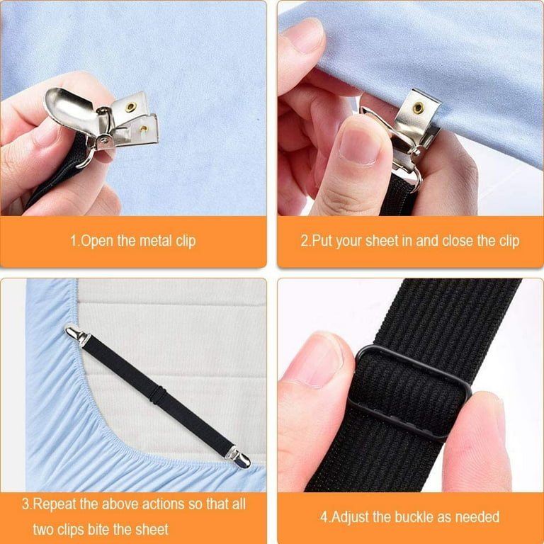 Bed Sheet Fasteners, 4pcs Adjustable Sheet Straps Heavy Duty Bed Sheet Grippers Suspenders for Mattresses Fitted Sheets Flat Sheets, Black, Size: 4pcs