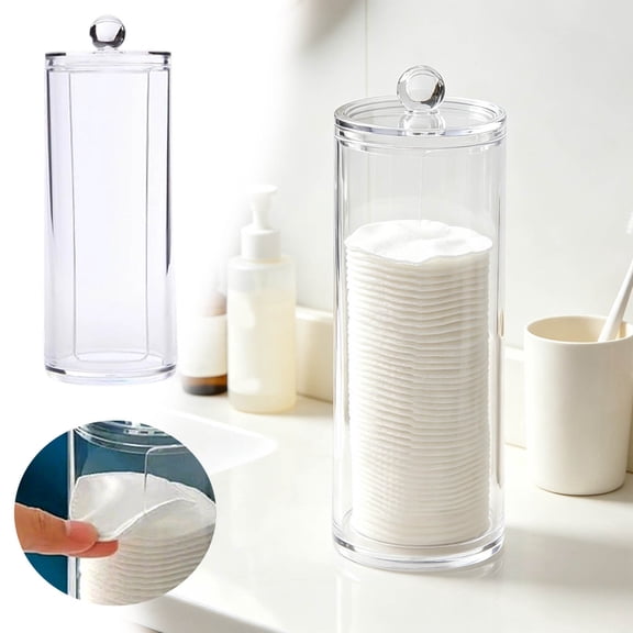 Makeup Cotton Pad Holder Dispenser Round Cosmetic Storage Jars with Lids Cotton Swab Cotton Round Pads Holder for Bathroom Accessories Storage Shelf Vanity(Not Included Cotton Pad)