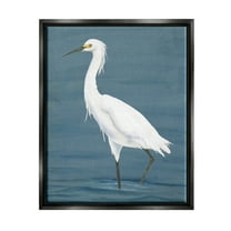 Stupell Industries Egret in Beach Shore Animals & Insects Painting Black Floater Framed Canvas Art Print Wall Art, 17 x 21