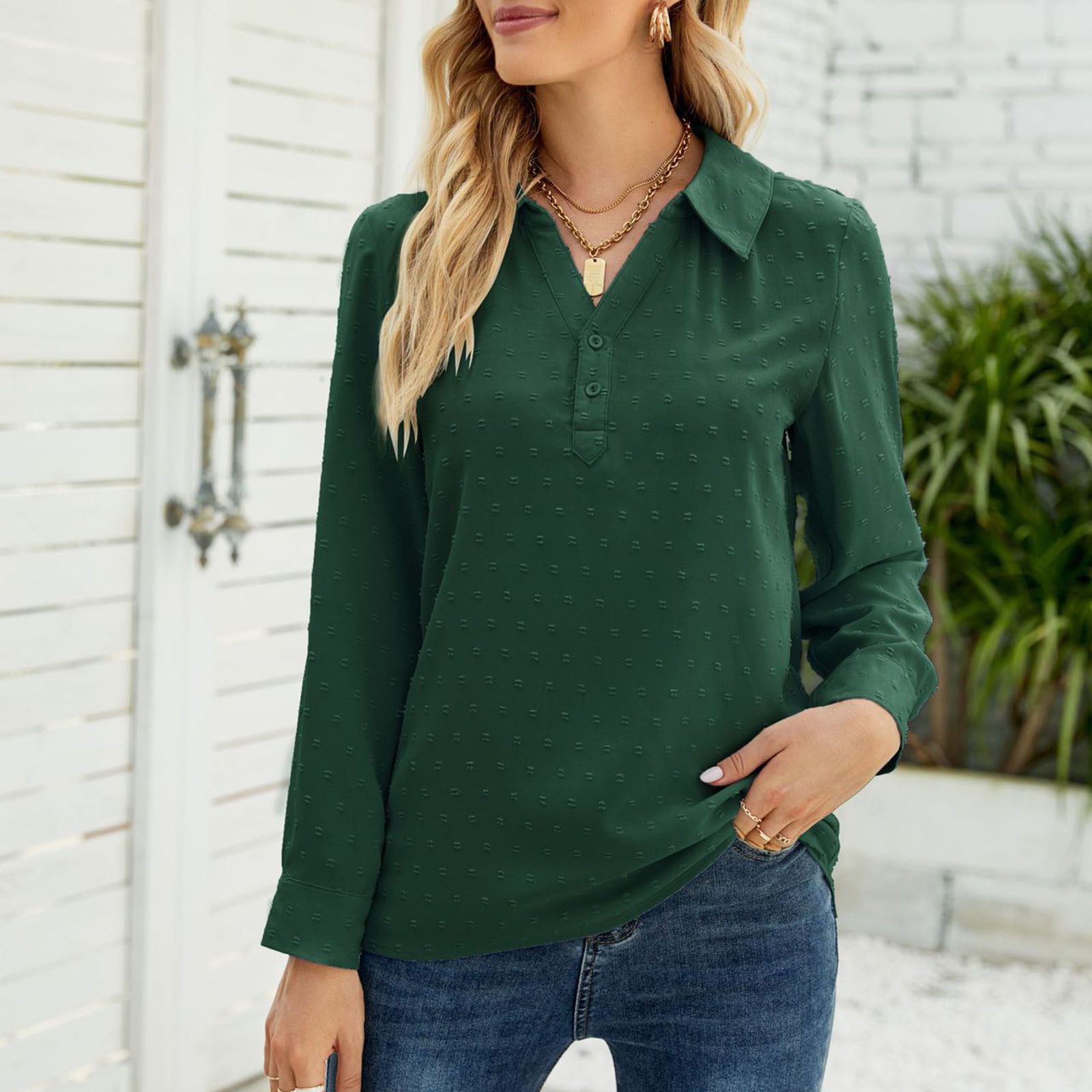 ZAY Long Sleeve Blouse green casual look Fashion Blouses Long Sleeve Blouses 