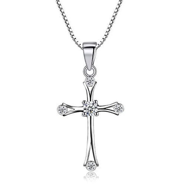 Women's Cross Necklace 925 Sterling Silver, Chain with Cross