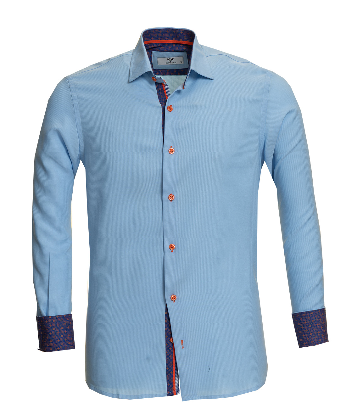 Cyan Color Men's Long Sleeve Slim Fit 