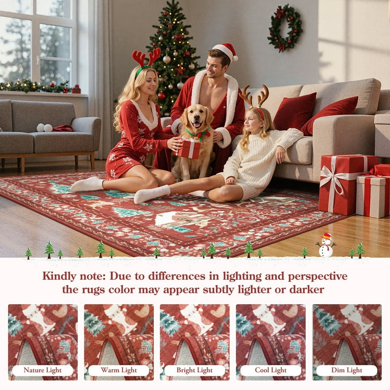 Moynesa 5'x7' Christmas Rug, Washable Non-Slip Area Rug, Soft
